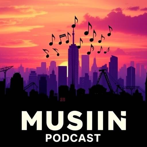 Podcast cover art for 'Urban Harmonies', featuring musical notes rising from a vibrant cityscape.